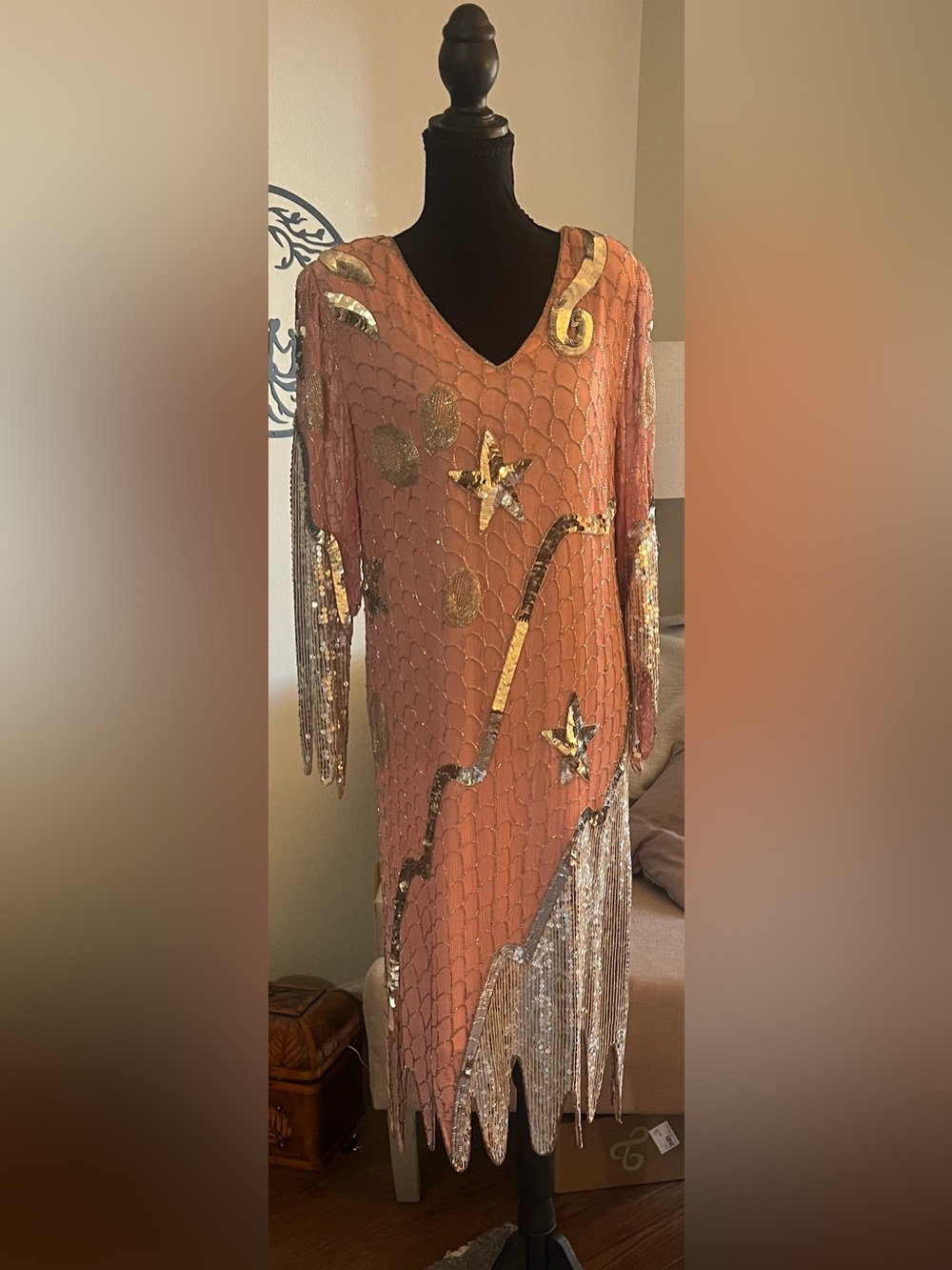 Vintage-Handmade Sequin Embellished Evening Dress